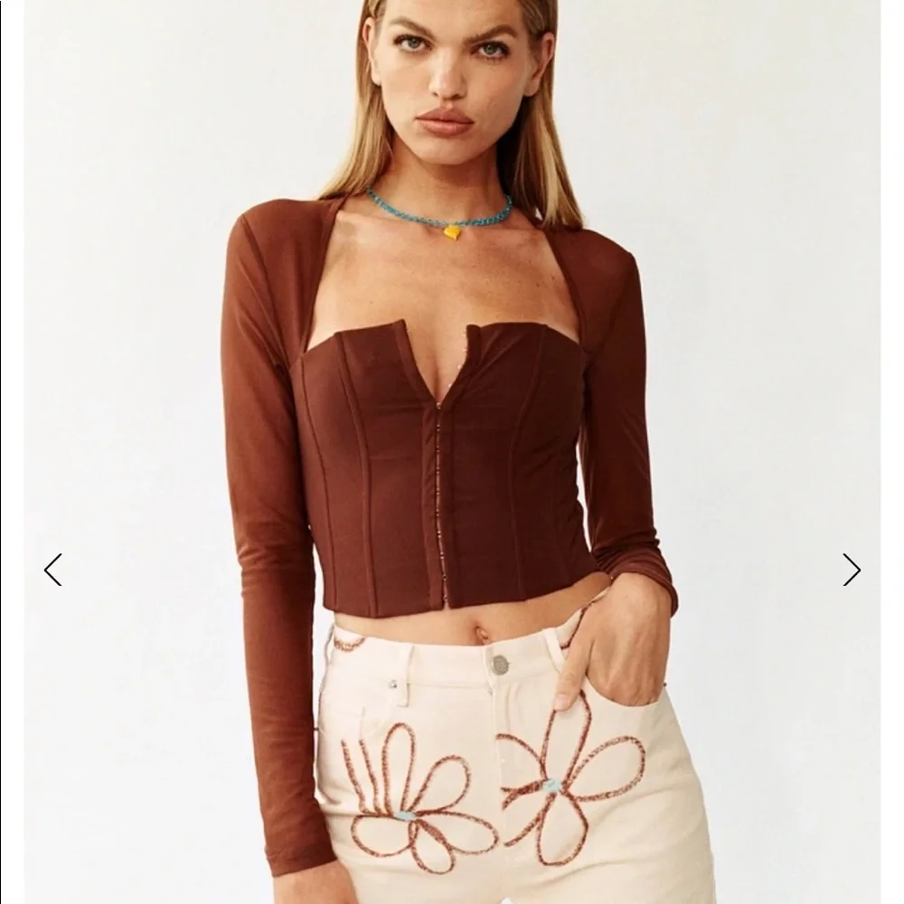 With Jean Top! Brown with boned bodice and sheer sleeves. Super cute! - Picture 5 of 10